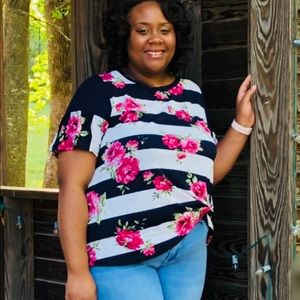 Emerald Ruffle Floral Blouse with Side Twist